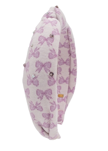 Crystallized Cotton Bow Print Knot Headband in Lavender