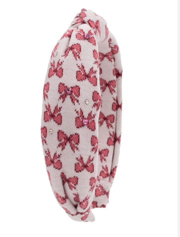 Crystallized Cotton Bow Print Knot Headband in Pink