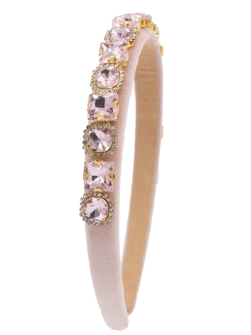Full Multi Shape Jewel Thin Velvet Headband in Pink