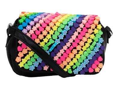 Quilted Full Charm and Gummy Bear Charm Bag With Crossbody Strap in Black