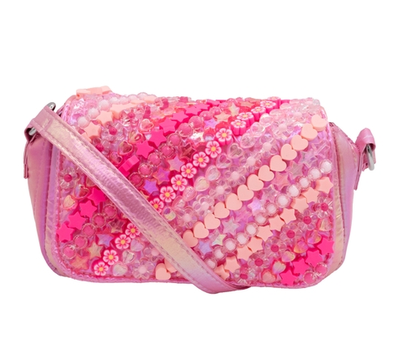Quilted Full Charm and Gummy Bear Charm Bag With Crossbody Strap in Light Pink