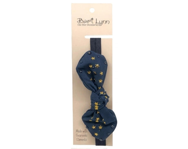 Navy Cotton Star Bow Elastic Headband