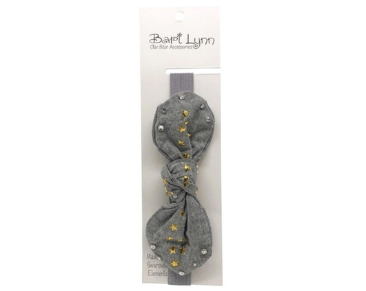 Silver Cotton Star Bow Elastic Headband