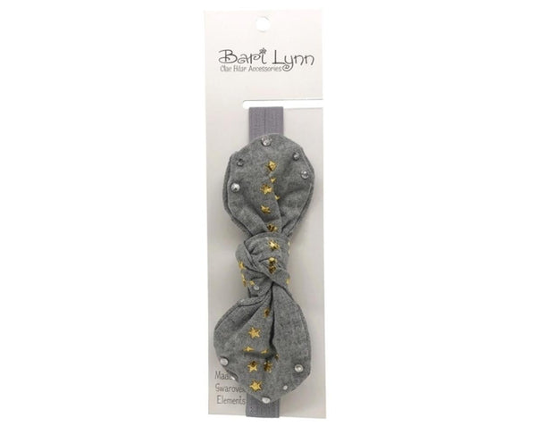 Silver Cotton Star Bow Elastic Headband