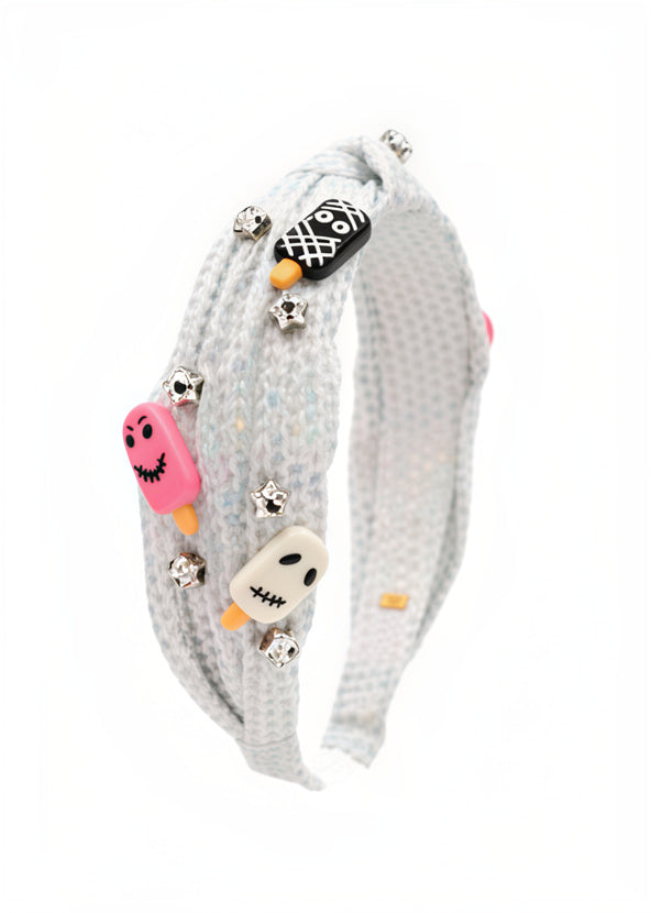 Shimmer Star Halloween Charm Knot Headband in White