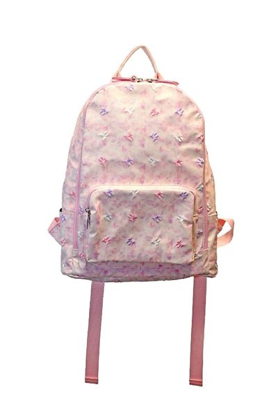 Embroidered Bow on Tie Die Galaxy Backpack (Light Pink/Lavender)