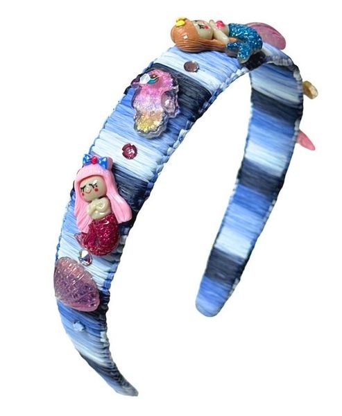Raffia Mermaid Charm Headband in Blue