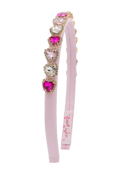 Thin Satin Jewel Heart Headband in Pink