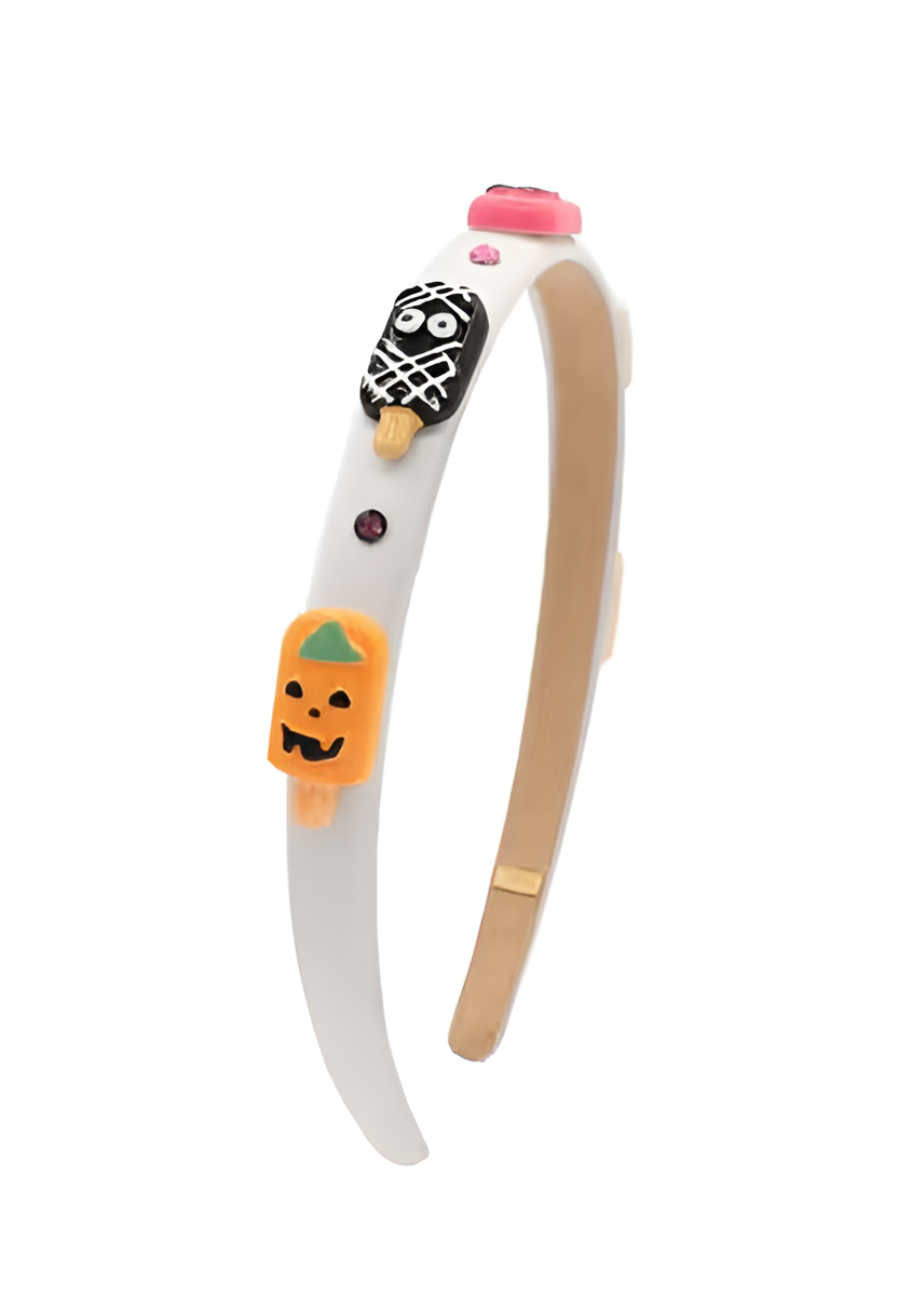 Thin Satin Halloween Charm Headband in White