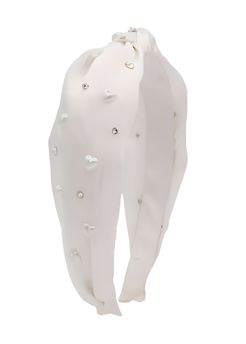Satin Pearl Hearts Knot Headband