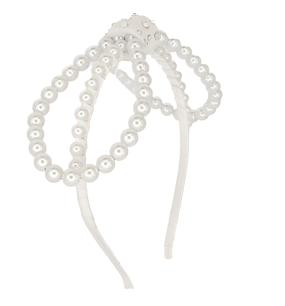 Pearl Bow Thin Headband in White