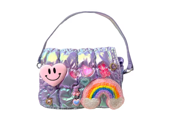 Quilted Heart Charm Plush Bag With Crossbody Strap