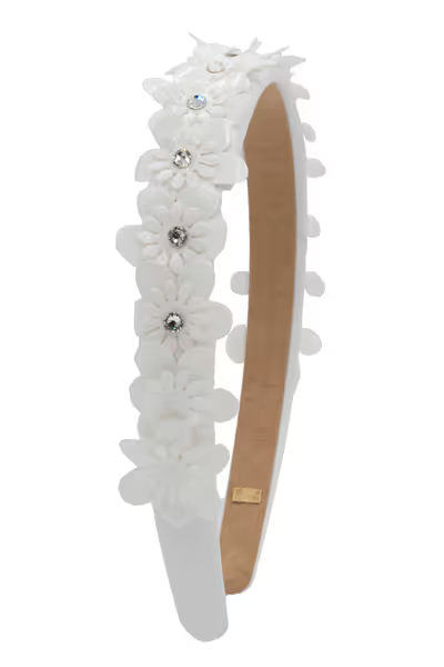 Crystallized Thin Multi Flower Headband in White