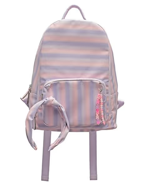 Weave Stripe Backpack With Headband & Key Chain in Pink/Lavender