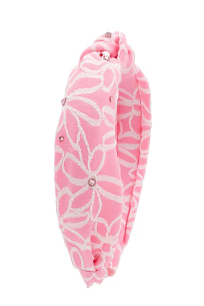 Crystallized Cotton Flower Print Knot Headband in Pink