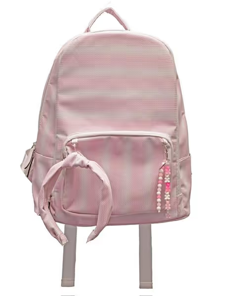 Weave Stripe Backpack With Headband & Key Chain in Pink/White