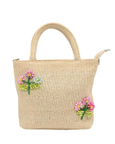 Raffia Beaded Flower Bag