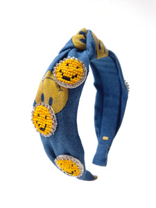 DENIM SMILE FACE HEADBAND