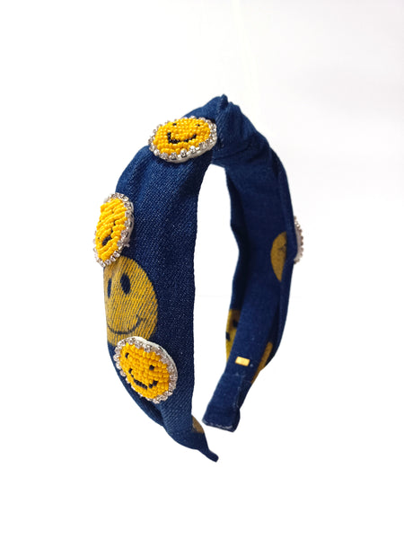 DENIM SMILE FACE HEADBAND