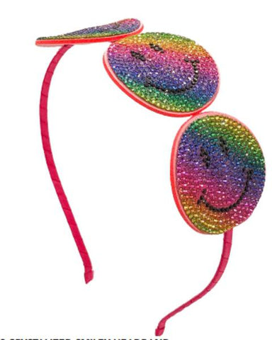 3 CRYSTALIZED SMILEY HEADBAND - OMBRE RAINBOW