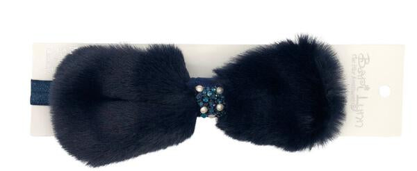 Navy Fur Bow Baby Headband