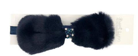 NAVY FUR BOW BABY HEADBAND