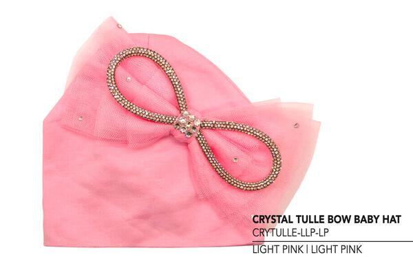 LIGHT PINK CRYSTAL TULLE BOW BABY HAT - Main Image