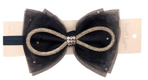 NAVY CRYSTAL TULLE BOW ELASTIC BABY HEADBAND