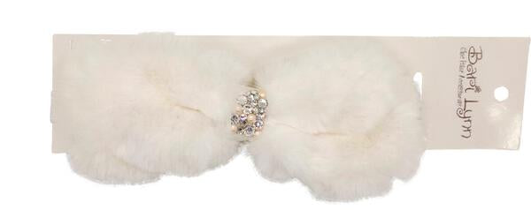 WHITE FUR BOW BABY HEADBAND