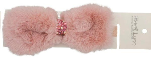 LIGHT PINK FUR BOW BABY HEADBAND