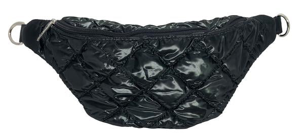 BLACK QUILTED PUFFY WAIST BAG