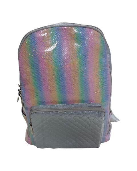 SHIMMER RAINBOW QUILTED SILVER BACKPACK